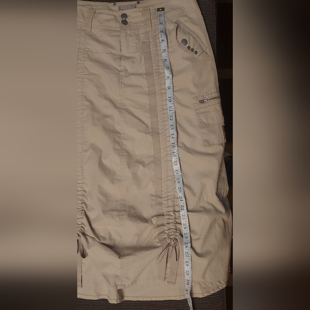 Y2K Utility Cargo Midi Skirt Cream Cotton Ruched Hem Deane White Sz 4 - Picture 12 of 13